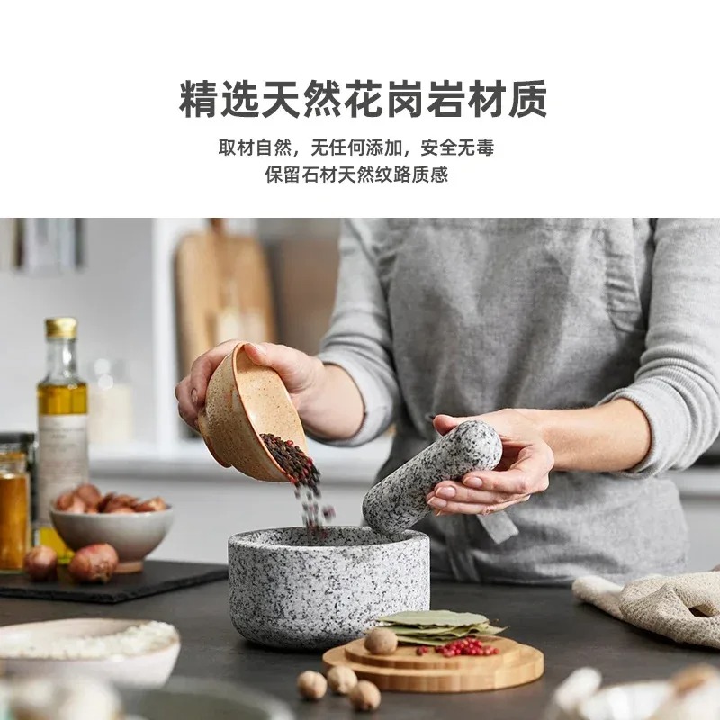 Mortar Pestle Granite - Garlic masher bamboo cover granite pestle