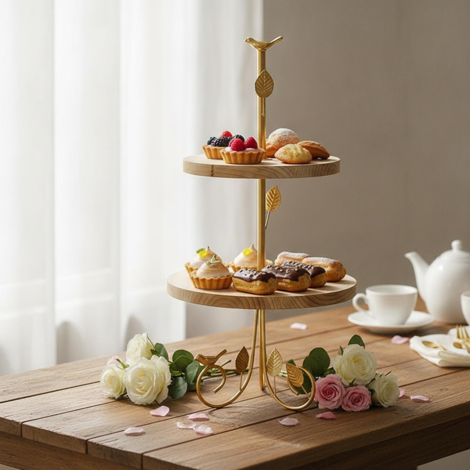 Two-Tier Dessert Stand Gold Cu - Home Cooking Host ulasan dan harga